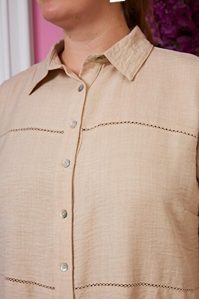 RMG Large Size Mink Shirt with Sleeve and Crochet Detail