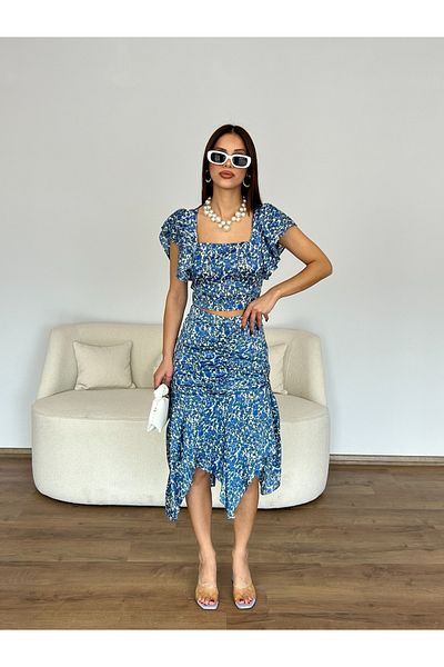 Nesil Crispy Floral Satin Blouse Skirt Set