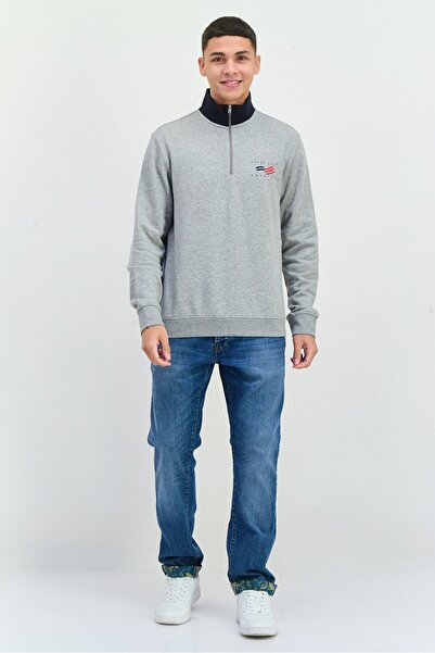 Perry Ellis Men Crew Neck Brand Logo Long Sleeves Sweatshirt, Grey