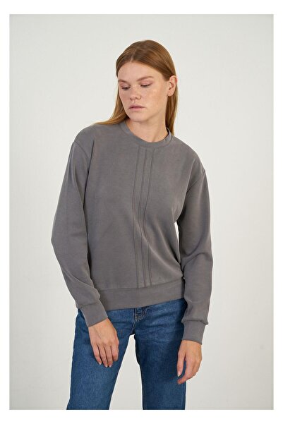 TIFFANY&TOMATO Bisiklet Yaka Uzun Kol Dalgıç Sweatshirt-Füme