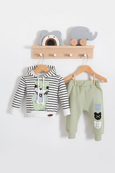 TRENDİMİZBİR Baby Boy Look Bear Original Printed Hooded Bottom Top Set