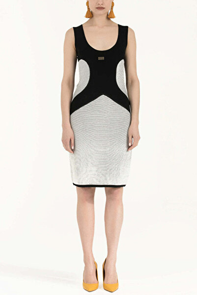 SOCIETA Beyaz Fitilli Örgü Triko Elbise 28049