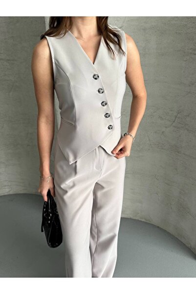 ZF BUTİK Zweireihiges Weste-Hosen-Set für Damen