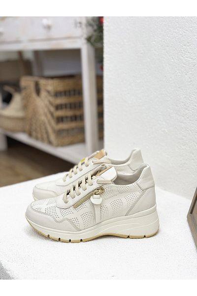 Mammamia D25YA-3495 PIELE VERITĂ CU șireturi din cauciuc 6CM TALPA CU PANĂ PANTOFI SPORT FEMEI