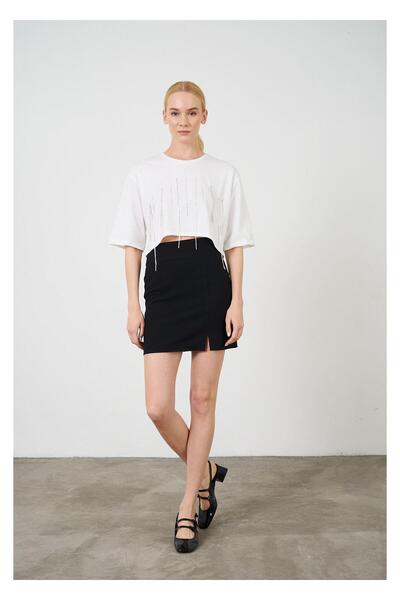 TIFFANY&TOMATO Taş Detaylı Crop T-Shirt