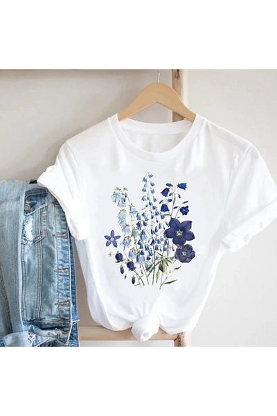 Korefanzin Κωδικός Trend New Season 2025 Butterfly printed λευκό υπερμεγέθη καλοκαιρινό μπλουζάκι