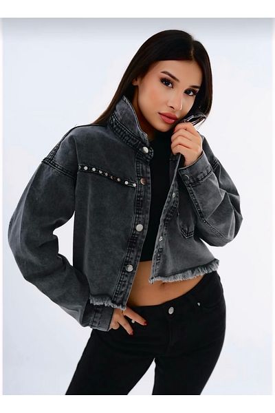 Enie Women's Anthracite Studded Denim Jacket