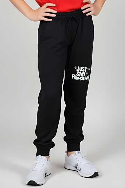 YA KO KİDS Stay Paw-Sitive Printed Girls Short Sleeve T-Shirt and Sweatpants Bottom-Top Set