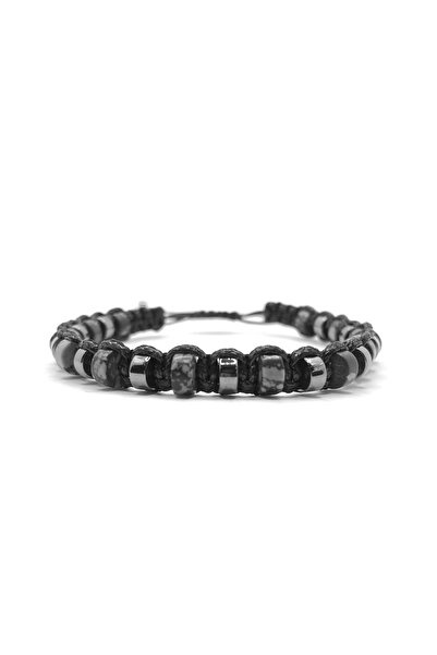 OSMANLI DEĞERLİ TAŞ Men's Bracelet Original Genuine Certified Snowy Obsidian - Natural Stone Bracelet with Hematite String 6mm