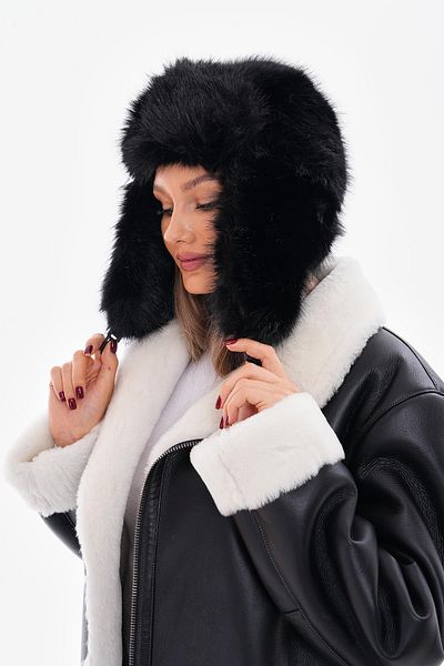 Luminos Butik Mango Feather Plush Black Clip-On Pilot Hat Beret 4652