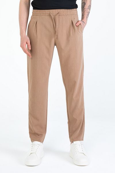EGHO Men's Side Pocket Pleated Elastic Waist Laced Straight Leg Basic Trousers