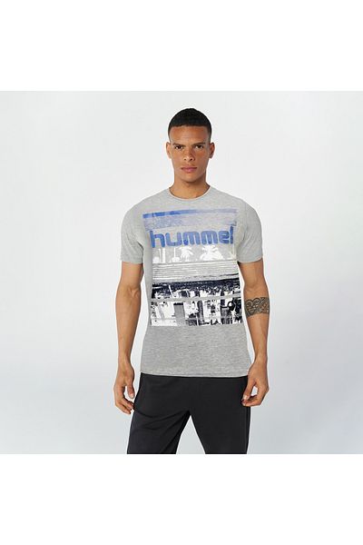 hummel Ανδρικό μπλουζάκι Dean με γκρι εμπριμέ λαιμόκοψη