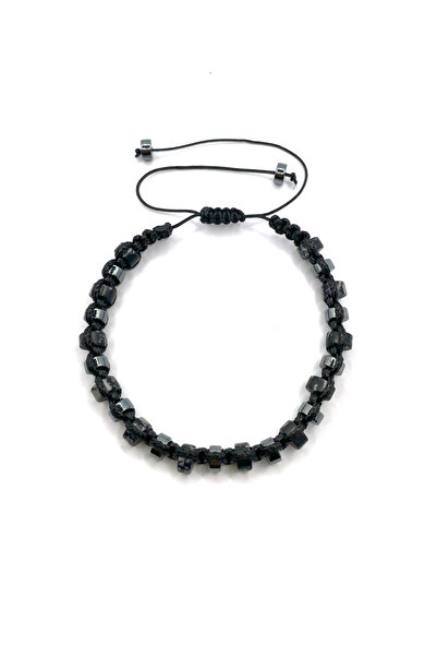 OSMANLI DEĞERLİ TAŞ Men's Bracelet Original Genuine Certified Snowy Obsidian - Natural Stone Bracelet with Hematite String 6mm