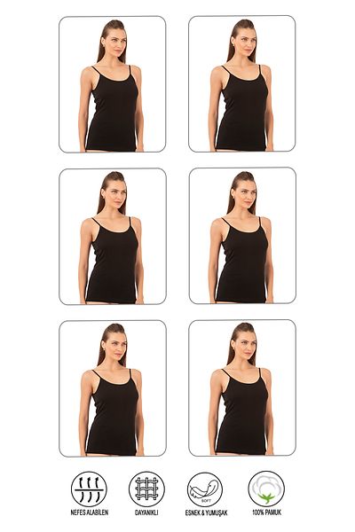 ÖZKAN underwear Özkan 0107 - 6 عبوات من القميص الداخلي المرن المضلع للنساء، 100% قطن، مع حزام حبل