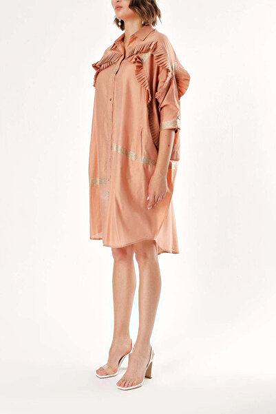 SOCIETA Salmon Loose-fitting pleated shirt dress 94020