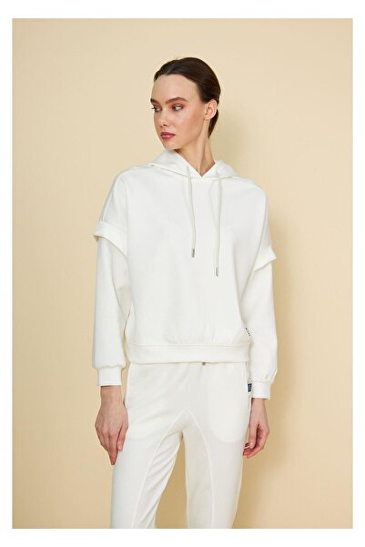 TIFFANY&TOMATO Kapüşonlu Uzun Kol Dalgıç Sweatshirt-Ekru