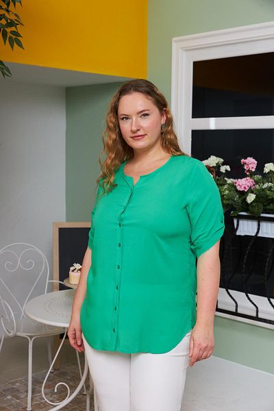 RMG Green Large Size Voile Viscose Shirt - Sleeve Detail