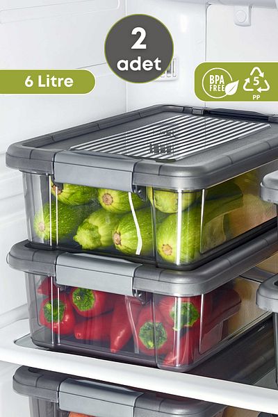 GRİMOR Life 2 Pieces Interlocking Food Meat Mincer Storage Container Refrigerator Organizer 6 Lt.-Dipfreeze