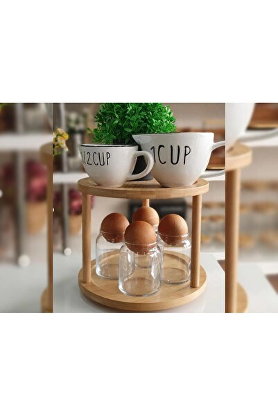 btm home رف عرض قابل للدوران من الخيزران مكون من طبقتين