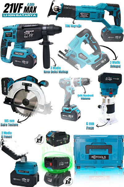 RETOOLS PROFESYONEL 7Lİ SET (DAİRE TESTERE 185 MM + TİLKİ KUYRUĞU + 6 MM FREZE + IŞIK)