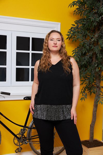 RMG Chiffon Lined Large Size Black Blouse