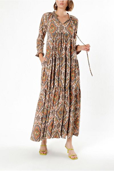 SOCIETA Coffee Gathered loose-fitting V-neck dress 93755