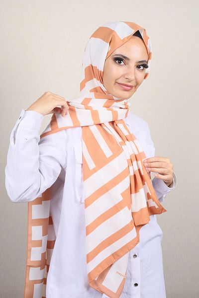 Modakaşmir Moda Cashmere Orange-White Series Medina Silk Shawl - Pattern-02 - Color-01