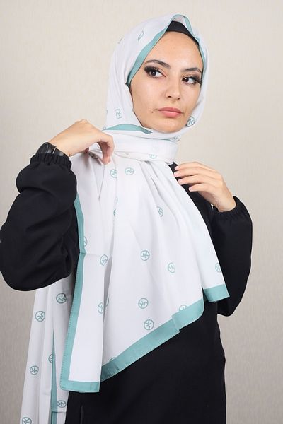 Modakaşmir Fashion Cashmere Green-White Series Medina Silk Shawl - Pattern-01 - Color-13