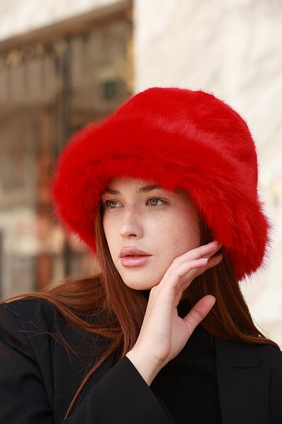 Luminos Butik Red Thick Plush Heart Hat Beanie - Warm Stylish Outdoor Cold Protection Spk1143