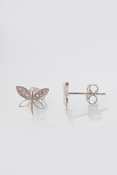 Elika Silver 925 Ayar Gümüş Pembe Zirkon Taşlı Yusufçuk Küpe ELKSLVR7784