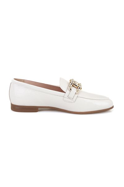 Desa Mocasnic din piele bej pentru femei cu accesorii cu cataramă