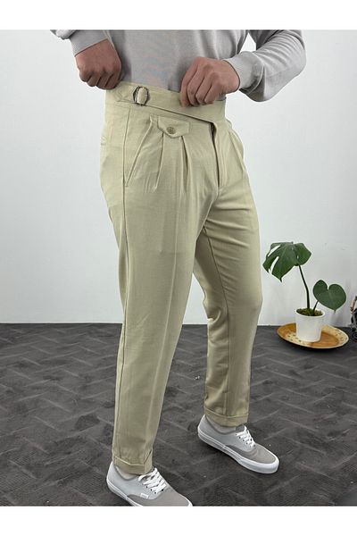 T&M Vertino Buckle Detailed High Waist Italian Pants