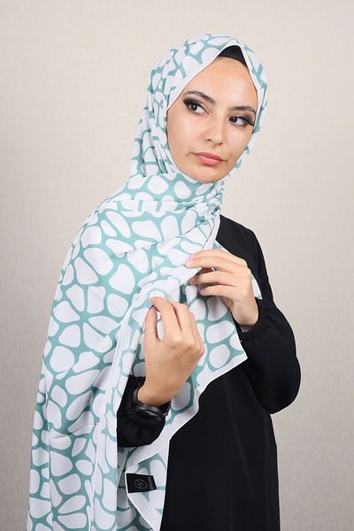 Modakaşmir Fashion Cashmere Green-White Series Medina Silk Shawl - Pattern-01 - Color-05