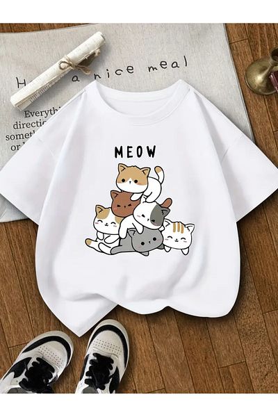 npLStore Tricou pentru copii cu imprimeu Meow Cat