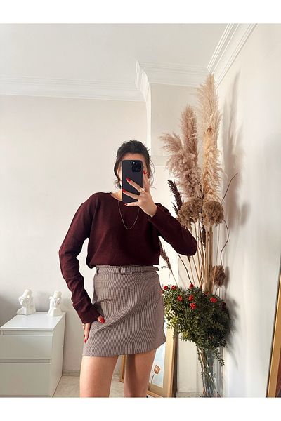 SANX Women's Plaid Patterned Belted Skirt Mini Length A-Line High Waist Casual Office School Classic Modern Skirt