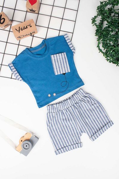 TRENDİMİZBİR Striped and Pocket Detailed Shorts Set for Baby Boy