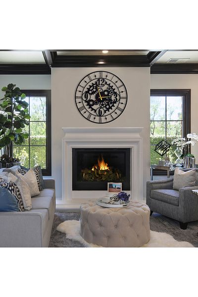 DECOVIENO Metal Wall Clock, Mechanical Gear Metal Clock, Living Room-Kitchen-Home Office Wall Clock (45cm X 45cm)
