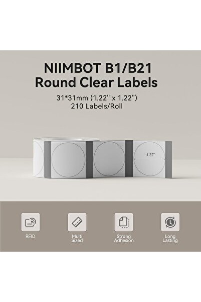 NiiMbot 31x31mm Yuvarlak Şeffaf Etiket  210 Ad. B21/B1/B3S İçin (TT31*31-210)