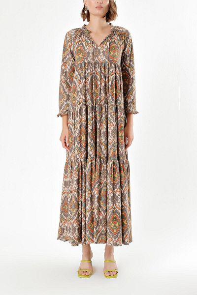 SOCIETA Coffee Gathered loose-fitting V-neck dress 93755