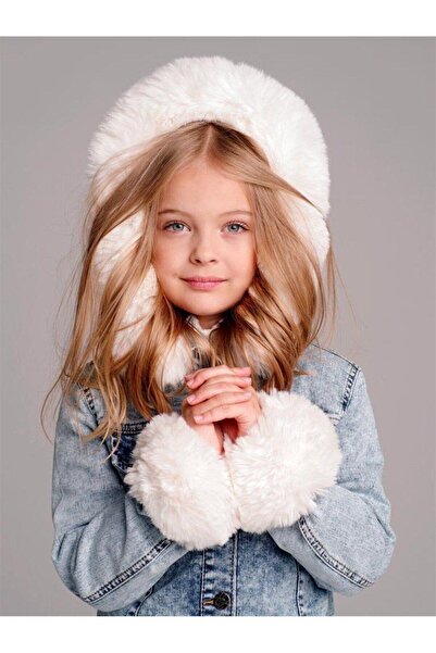 Hilal Akıncı Kids Kız Çocuk Kolları Kürk Detaylı Kapüşonlu Mavi Kot Ceket