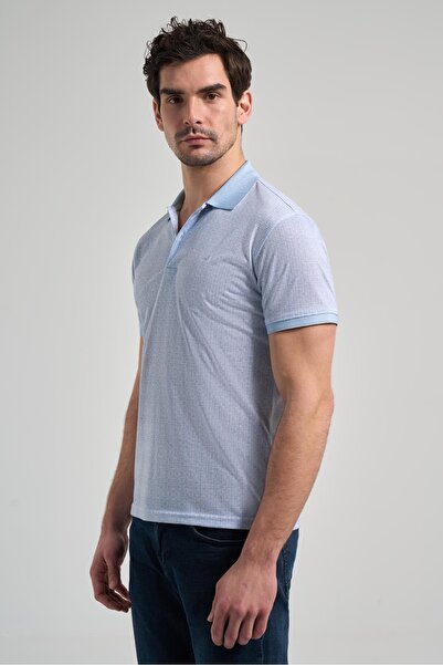 İmza Tricou albastru cu mânecă scurtă cu imprimeu cu gât polo slim fit 1011250150