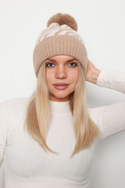 Luminos Butik Wool Camel Zebra Patterned Beret - Bere1138