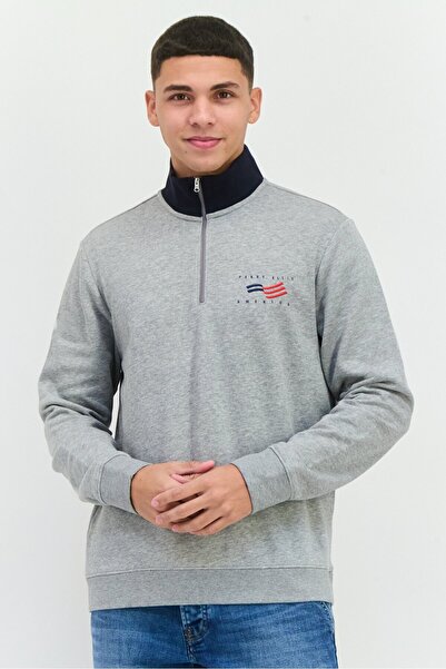 Perry Ellis Men Crew Neck Brand Logo Long Sleeves Sweatshirt, Grey