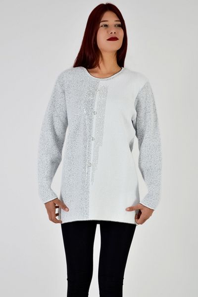 Angora Pulover tricotat cu decolteu cu perle