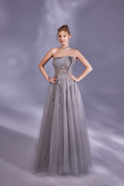 Niobe NİOBE KADIN ABİYE STRAPLEZ PAYETLİ TAL İŞLEME DETAYLI ŞIK ELBİSE