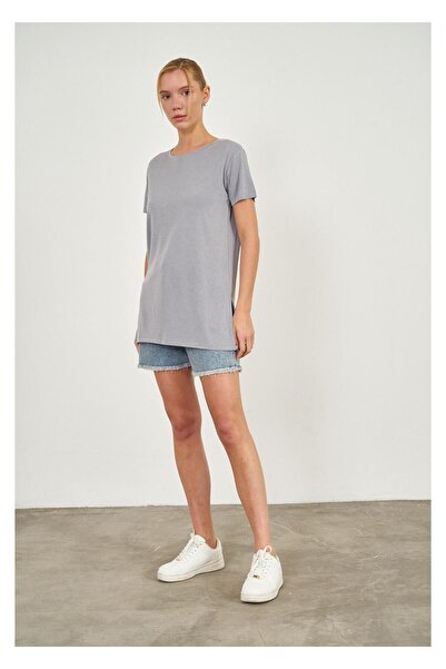 TIFFANY&TOMATO Bisiklet Yaka Kısa Kol Yırtmaçlı T-Shirt