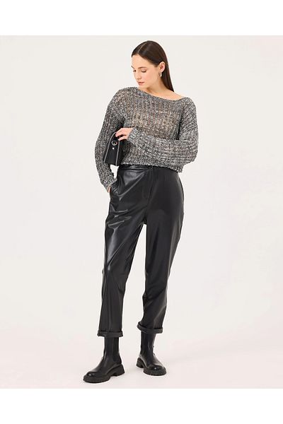 SEÇİL Pantaloni din piele artificială cu tăietură morcov cu talie elastică