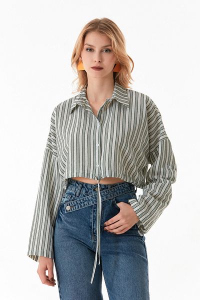 Fulla Moda Ριγέ δεμένο μπροστινό πουκάμισο Crop