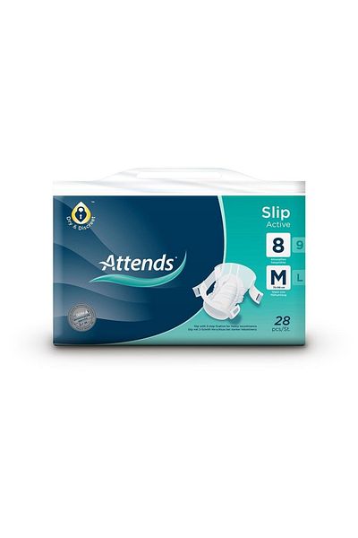 attends Slip Active 8 Medium Size Disposable Pads - For Faecal Incontinence, 28 Pieces