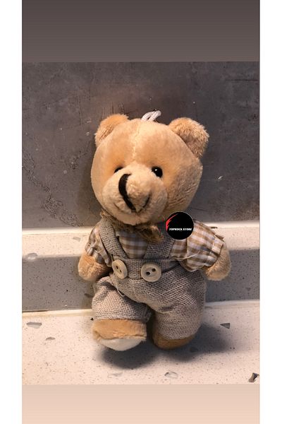 TOPROCKSTORE Cute Dressed Teddy Bear in Overalls Plush Toy Keychain Sleeping Companion Gift 12 cm